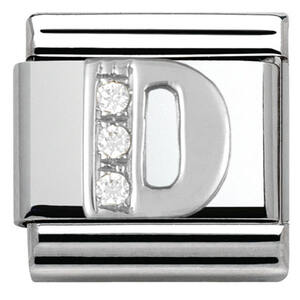 Nm 330301/04 Звено CLASSIC буква "D" сталь, серебро 925°, кубики циркония Swarovski.