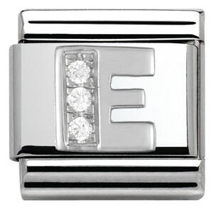 Nm 330301/05 Звено CLASSIC буква "E" сталь, серебро 925°, кубики циркония Swarovski.