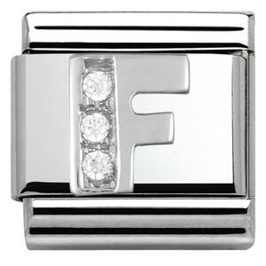 Nm 330301/06 Звено CLASSIC буква "F" сталь, серебро 925°, кубики циркония Swarovski.