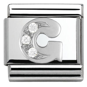 Nm 330301/07 Звено CLASSIC буква "G" сталь, серебро 925°, кубики циркония Swarovski.