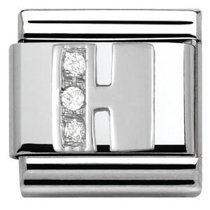 Nm 330301/08 Звено CLASSIC буква "H" сталь, серебро 925°, кубики циркония Swarovski.