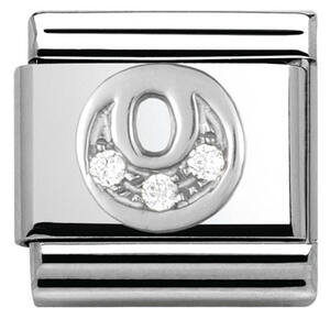 Nm 330301/15 Звено CLASSIC буква "O" сталь, серебро 925°, кубики циркония Swarovski.