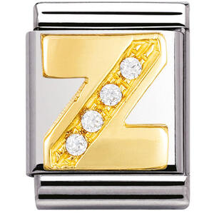 Nm 032301/26 Звено BIG буква "Z" сталь, золото 750 gr.0.6, кубики циркония Swarovski