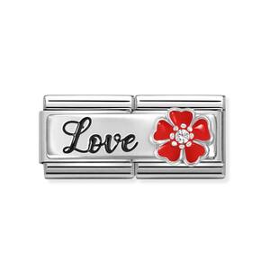 Nm 330734/14 Звено двойное CLASSIC символ "LOVE цветок" сталь/серебро 925°/циркон/эмаль красная