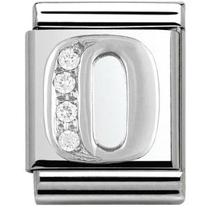 Nm 332301/15 Звено BIG буква "O" сталь, серебро 925°, кубики циркония Swarovski
