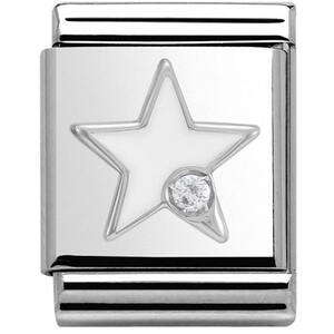 Nm 332305/04 Звено BIG символ "ЗВЕЗДА" сталь, серебро 925°, кубик циркония Swarovski, эмаль