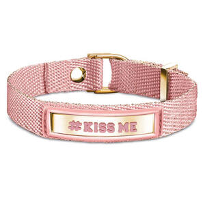 Nm 131001/011 Браслет ME "KISS ME- Целуй меня" ремешок текстиль розовый, сталь, позолота