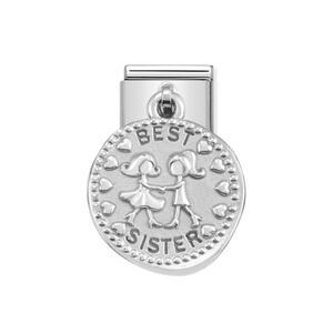 Nm 331804/14 Звено подвеска CLASSIC символ "BEST SISTER" сталь, серебро 925°