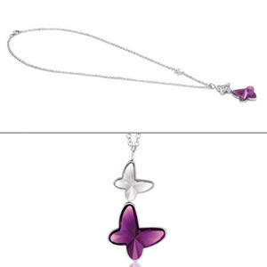 Nm 021371/001 Колье BUTTERFLY две бабочки, сталь, размер 44-42 см, кристаллы Swarovski фиолетовый, белый