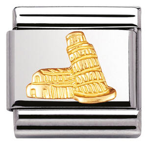 Nm 030123/09 Звено CLASSIC символ "ПИЗАНСКАЯ БАШНЯ" сталь/золото 750 gr.0,06
